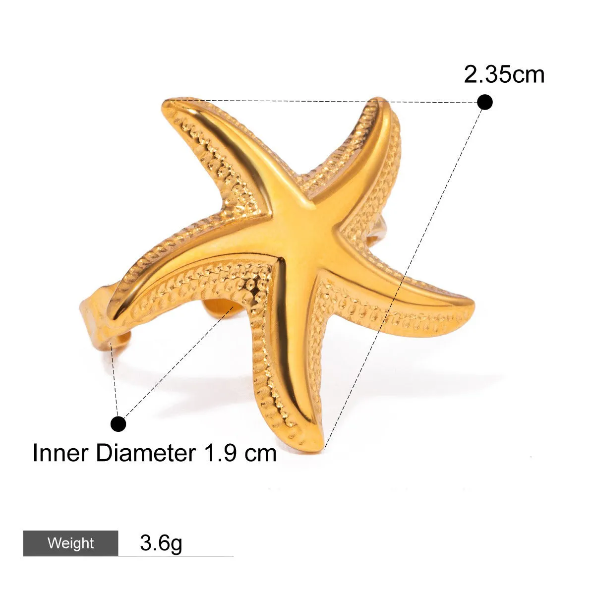 18K Gold Starfish Design Luxury Ring Necklace Set