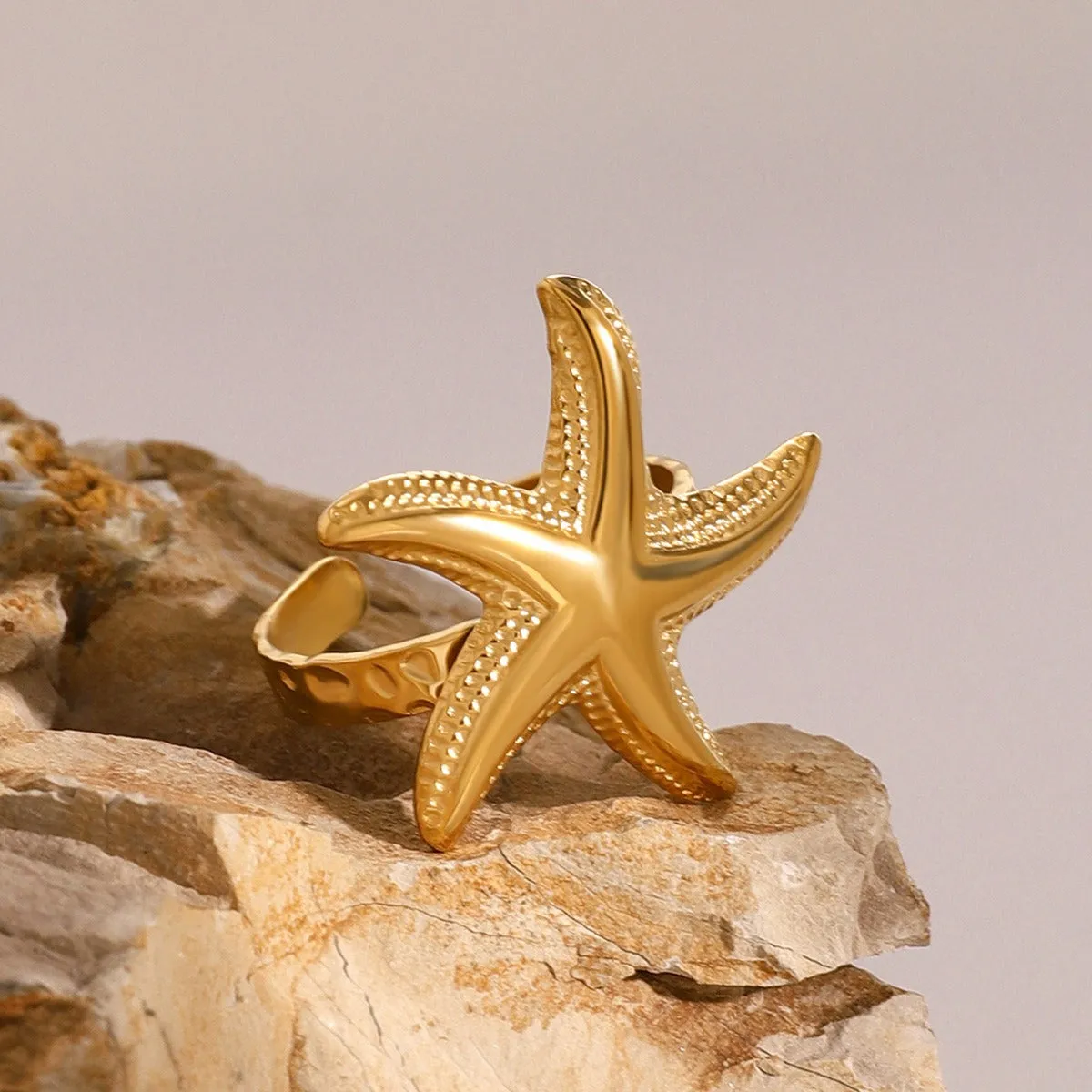 18K Gold Starfish Design Luxury Ring Necklace Set