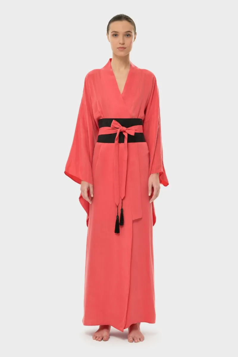 AQUAFLORA ANYA ORIENTAL KIMONO ROBE IN CORAL