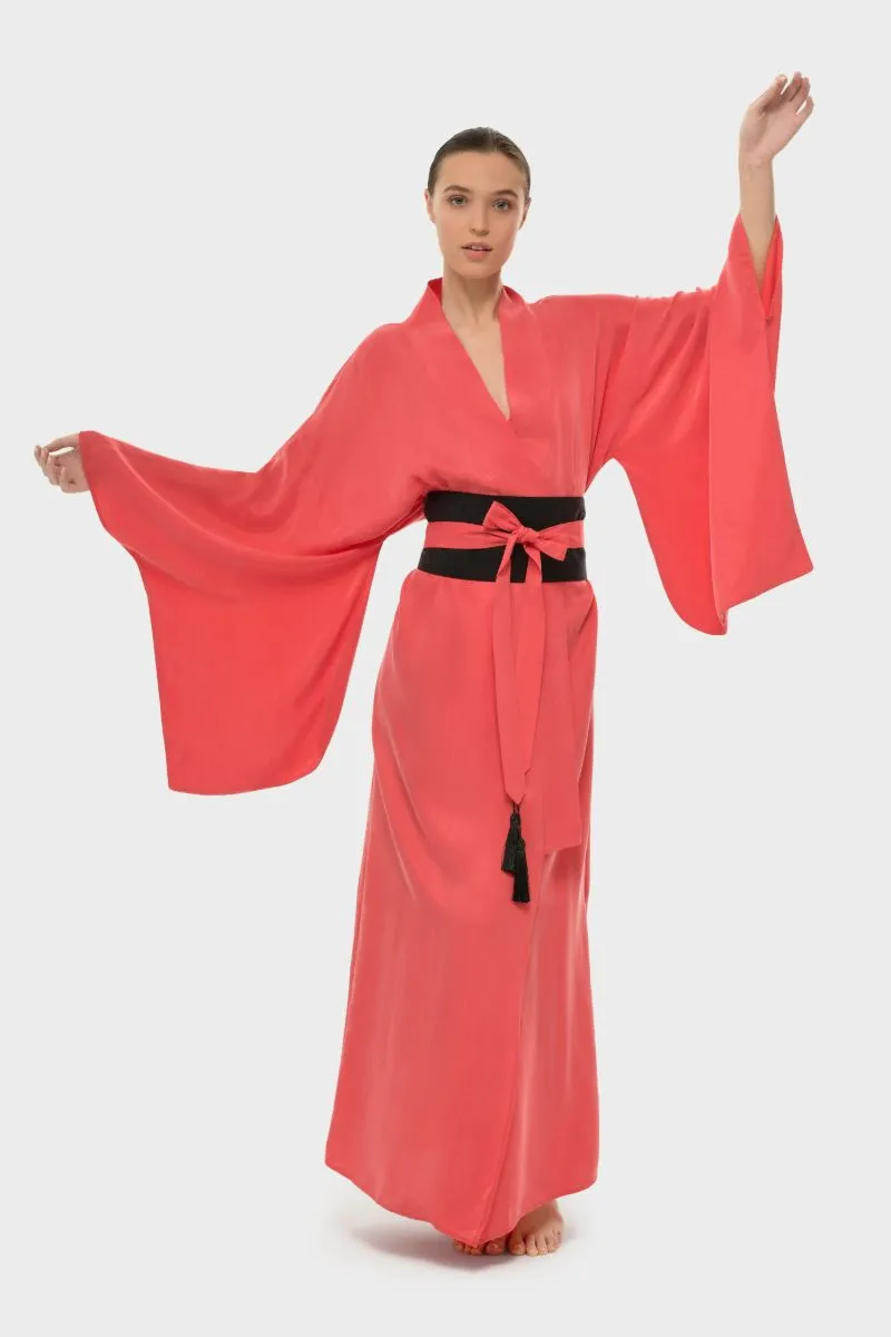 AQUAFLORA ANYA ORIENTAL KIMONO ROBE IN CORAL