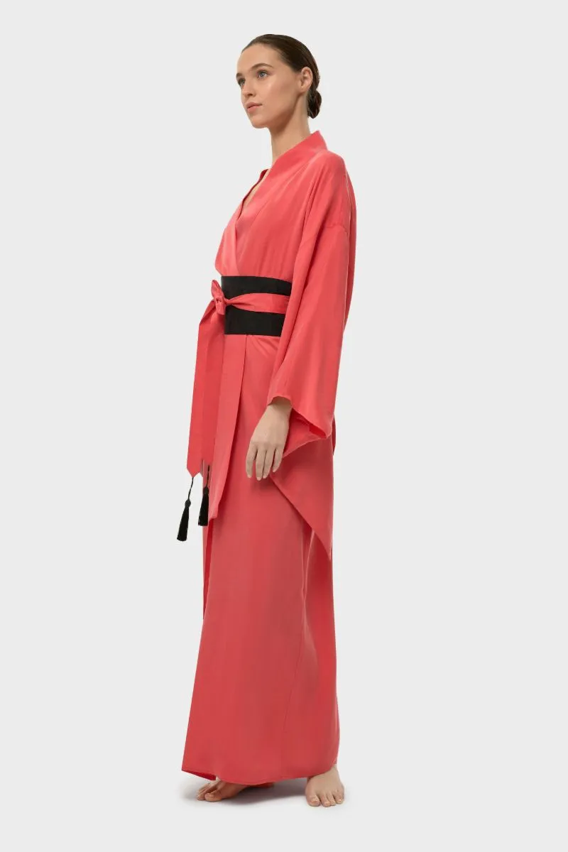 AQUAFLORA ANYA ORIENTAL KIMONO ROBE IN CORAL