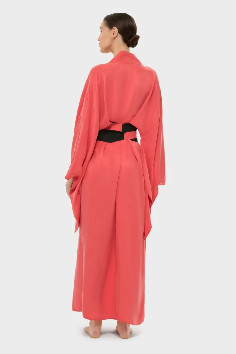 AQUAFLORA ANYA ORIENTAL KIMONO ROBE IN CORAL