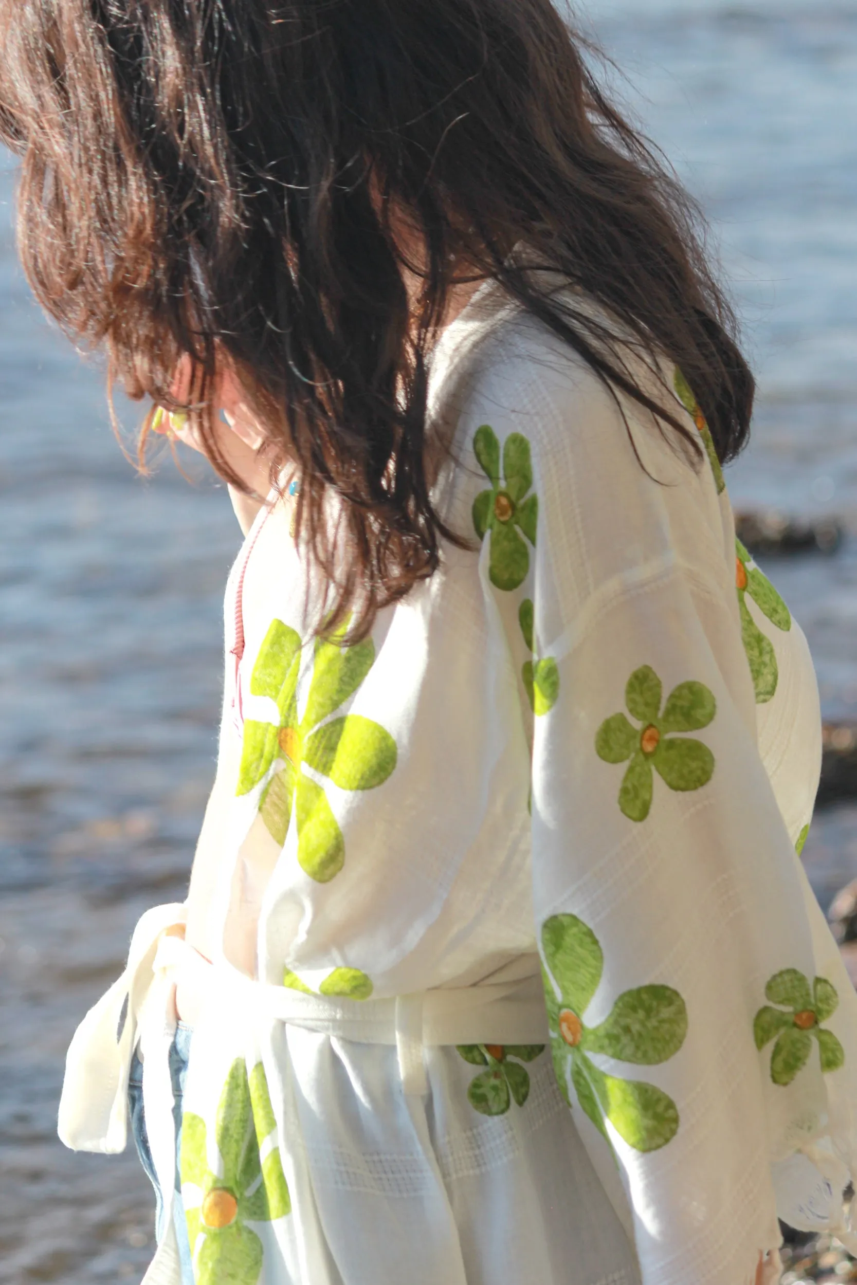Daisy Boho Kimono With Soft Texture - Green