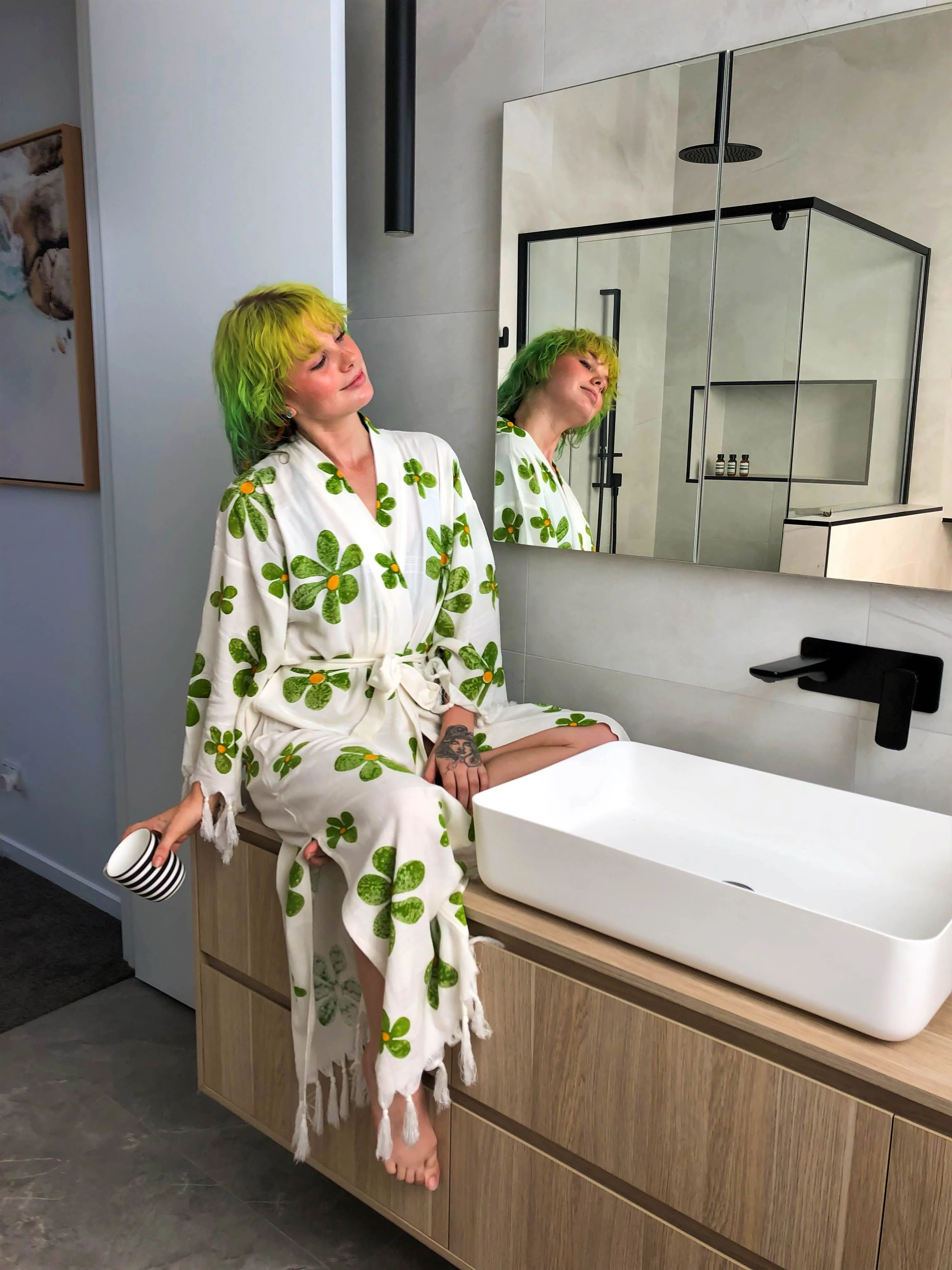 Daisy Boho Kimono With Soft Texture - Green