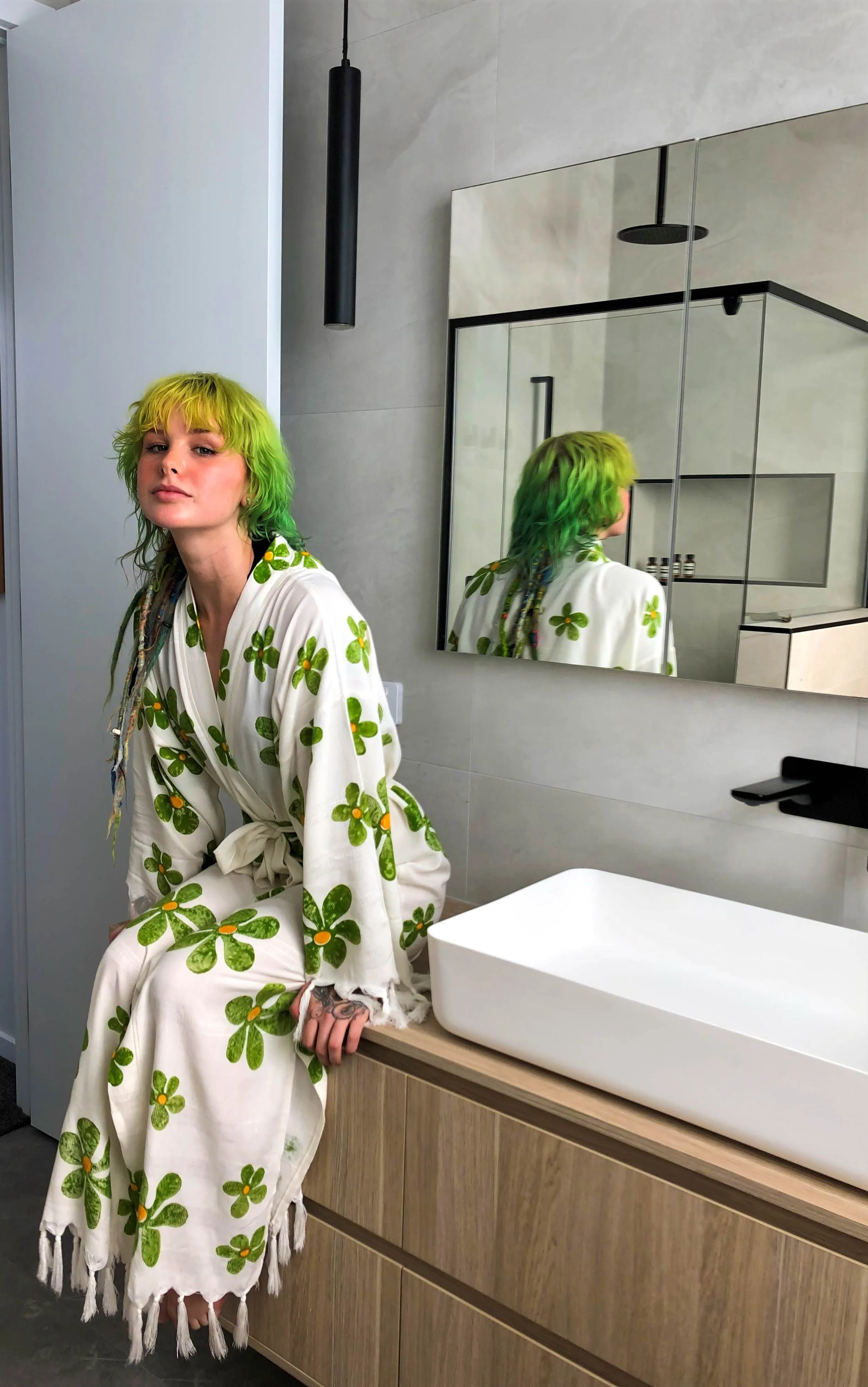 Daisy Boho Kimono With Soft Texture - Green