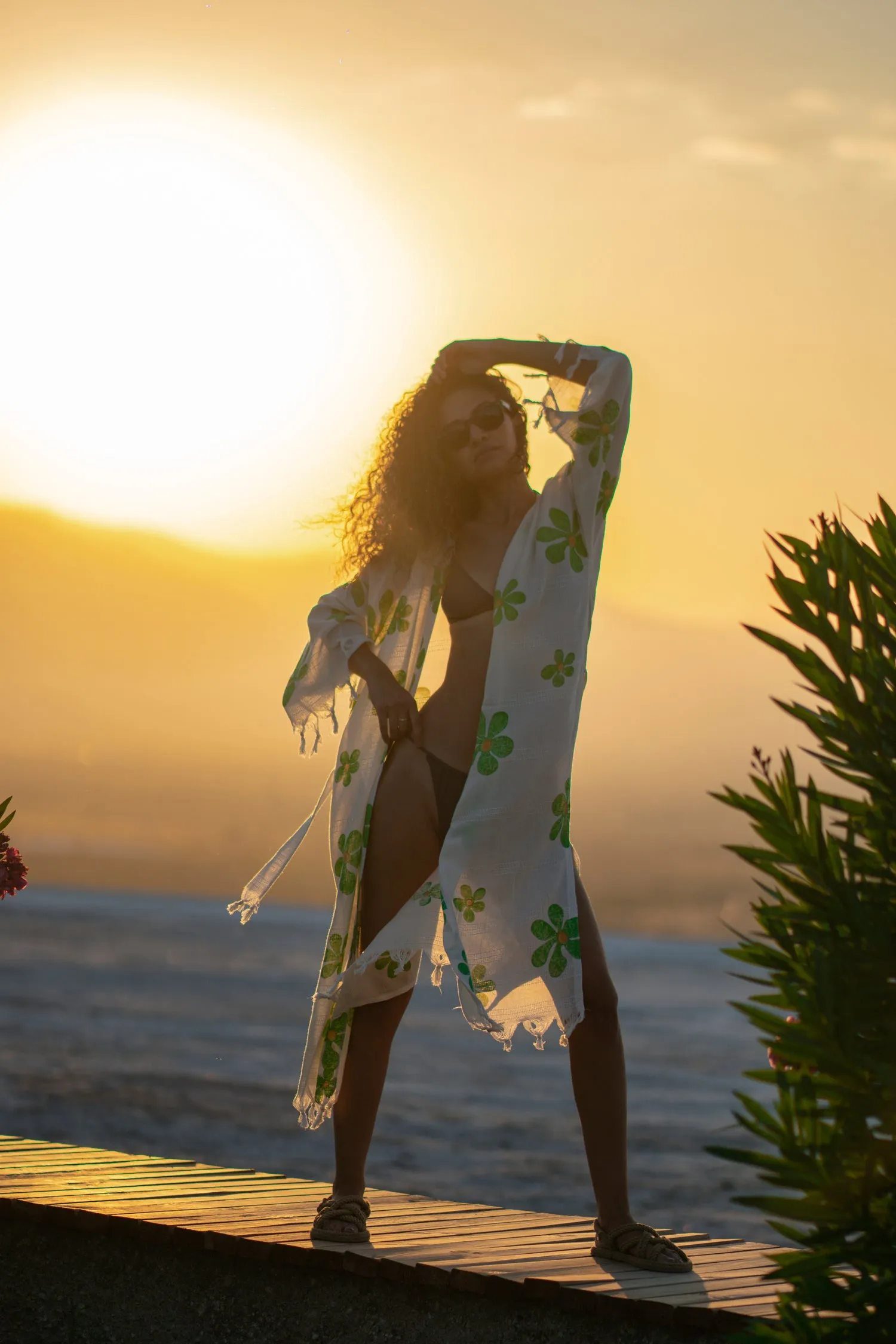 Daisy Boho Kimono With Soft Texture - Green