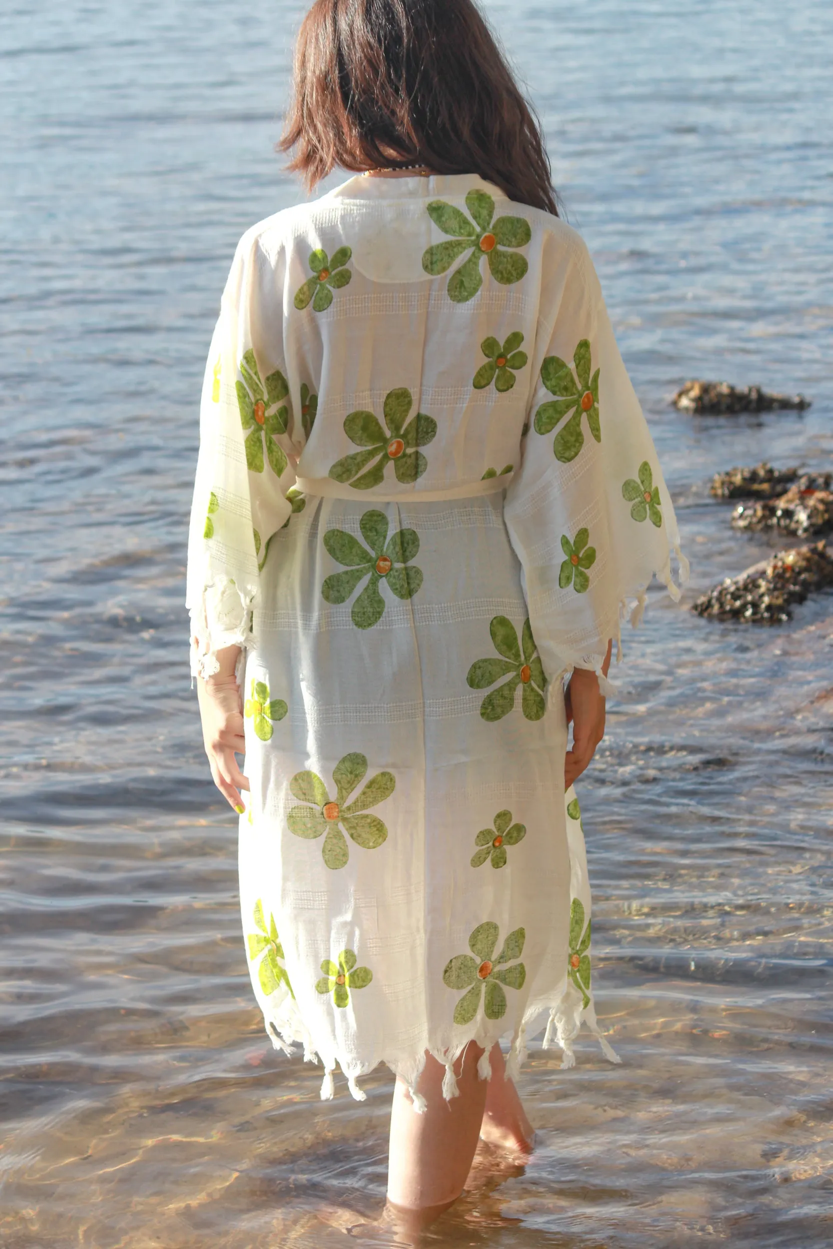 Daisy Boho Kimono With Soft Texture - Green
