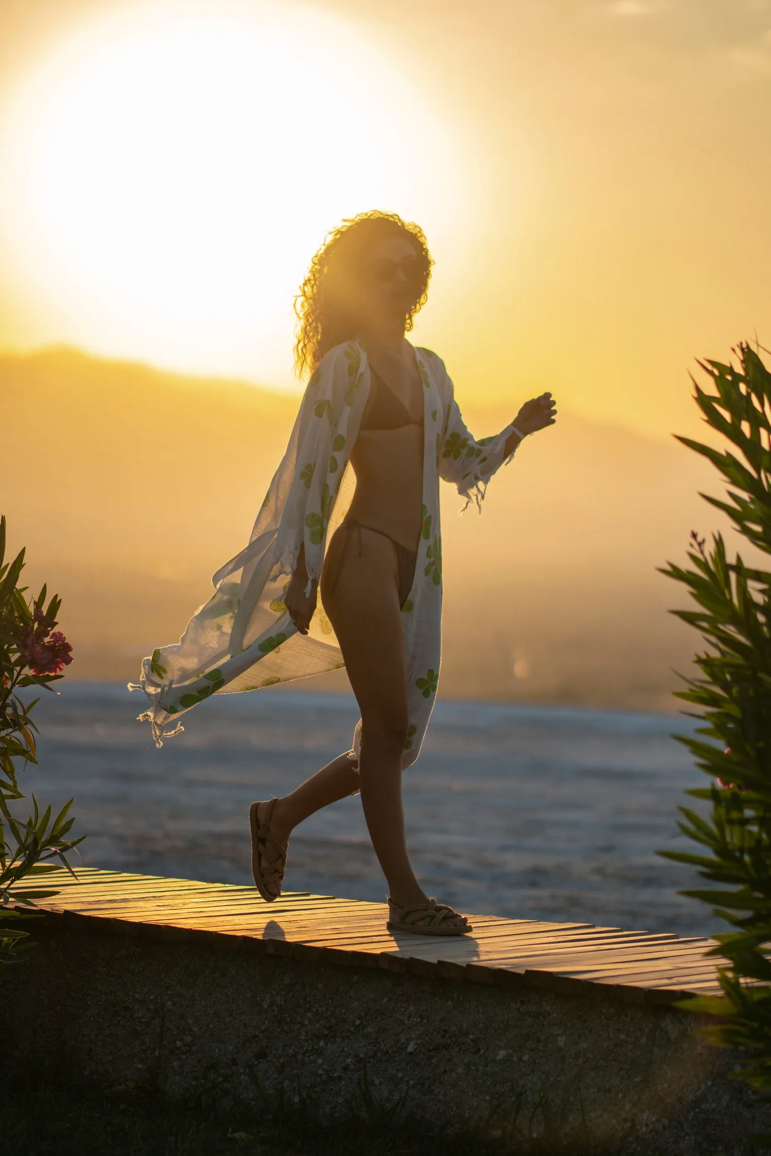 Daisy Boho Kimono With Soft Texture - Green