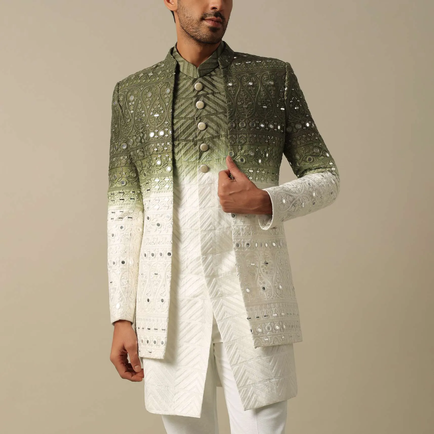 Exquisite Green Indowestern Set For Men