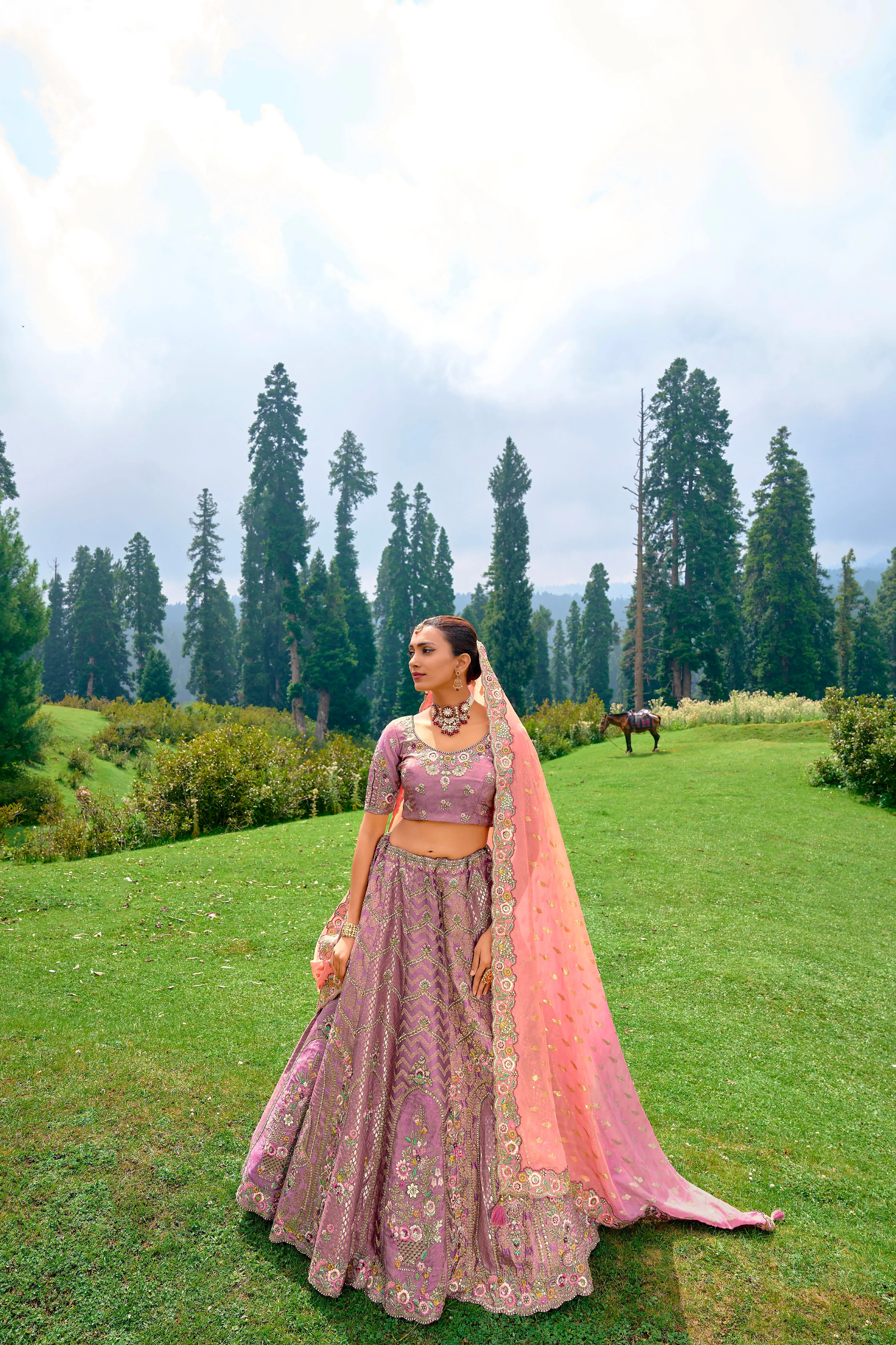 Exquisite Onine & Peach Designer Wedding Lehenga Choli