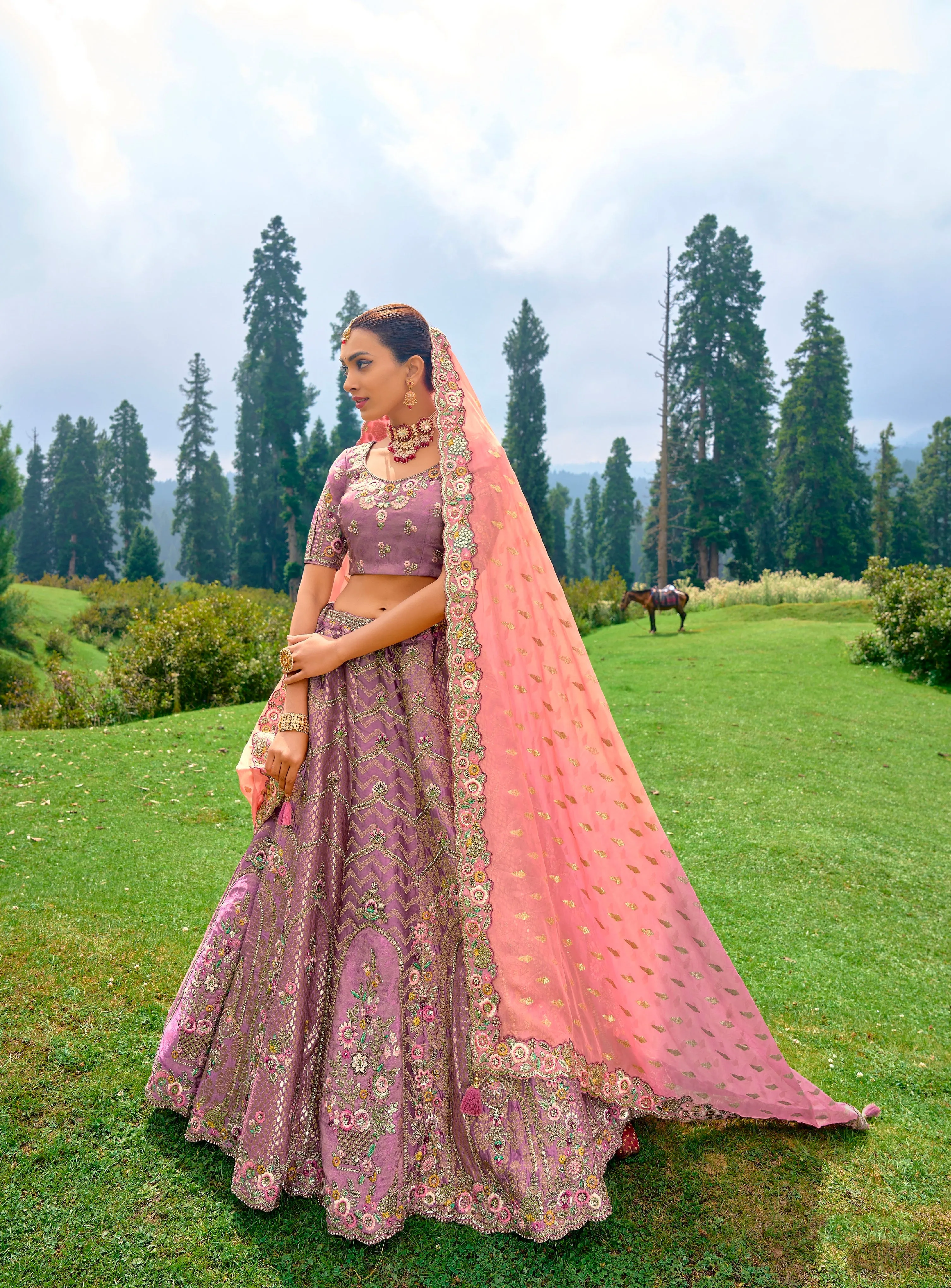 Exquisite Onine & Peach Designer Wedding Lehenga Choli