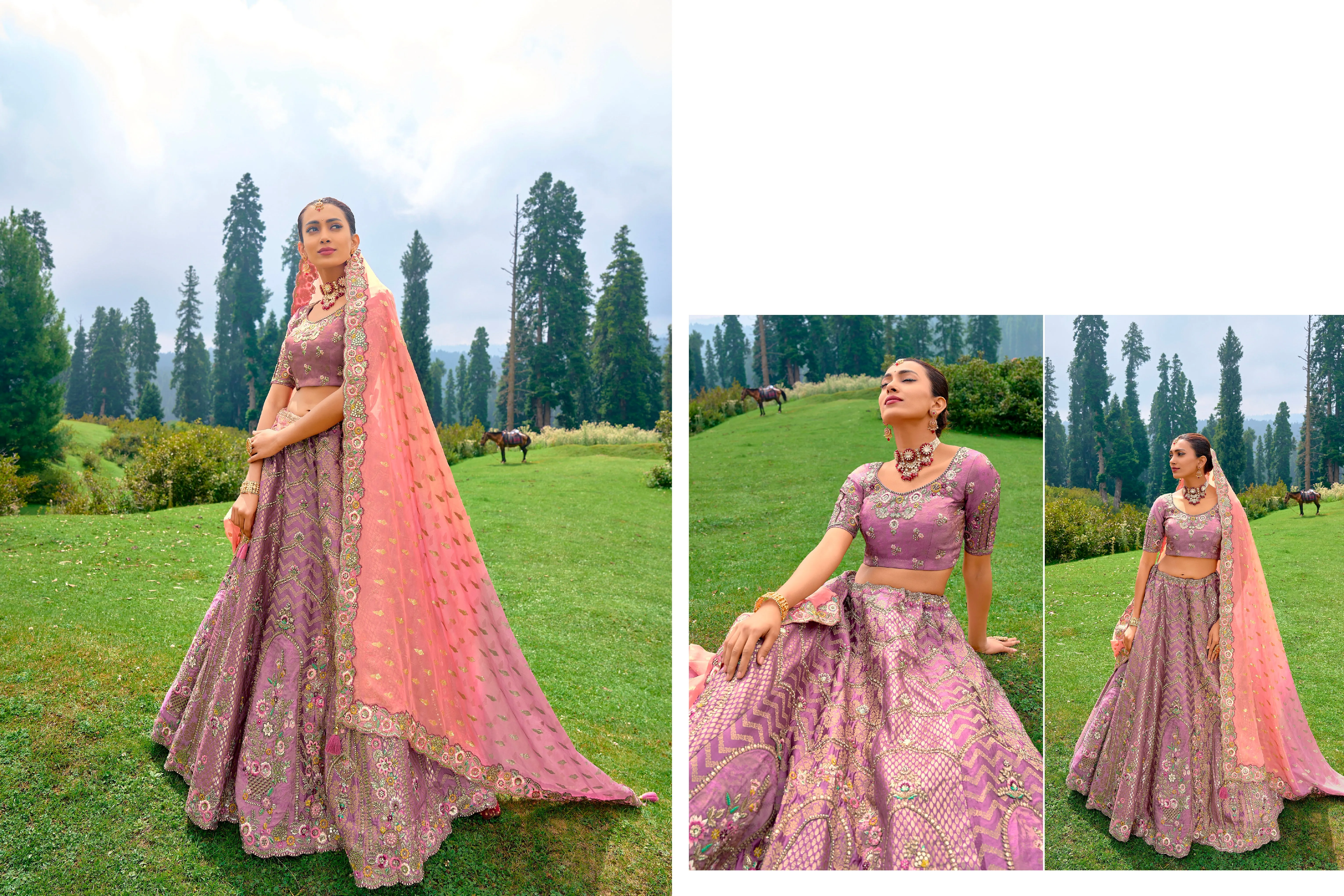 Exquisite Onine & Peach Designer Wedding Lehenga Choli