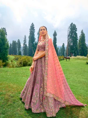 Exquisite Onine & Peach Designer Wedding Lehenga Choli