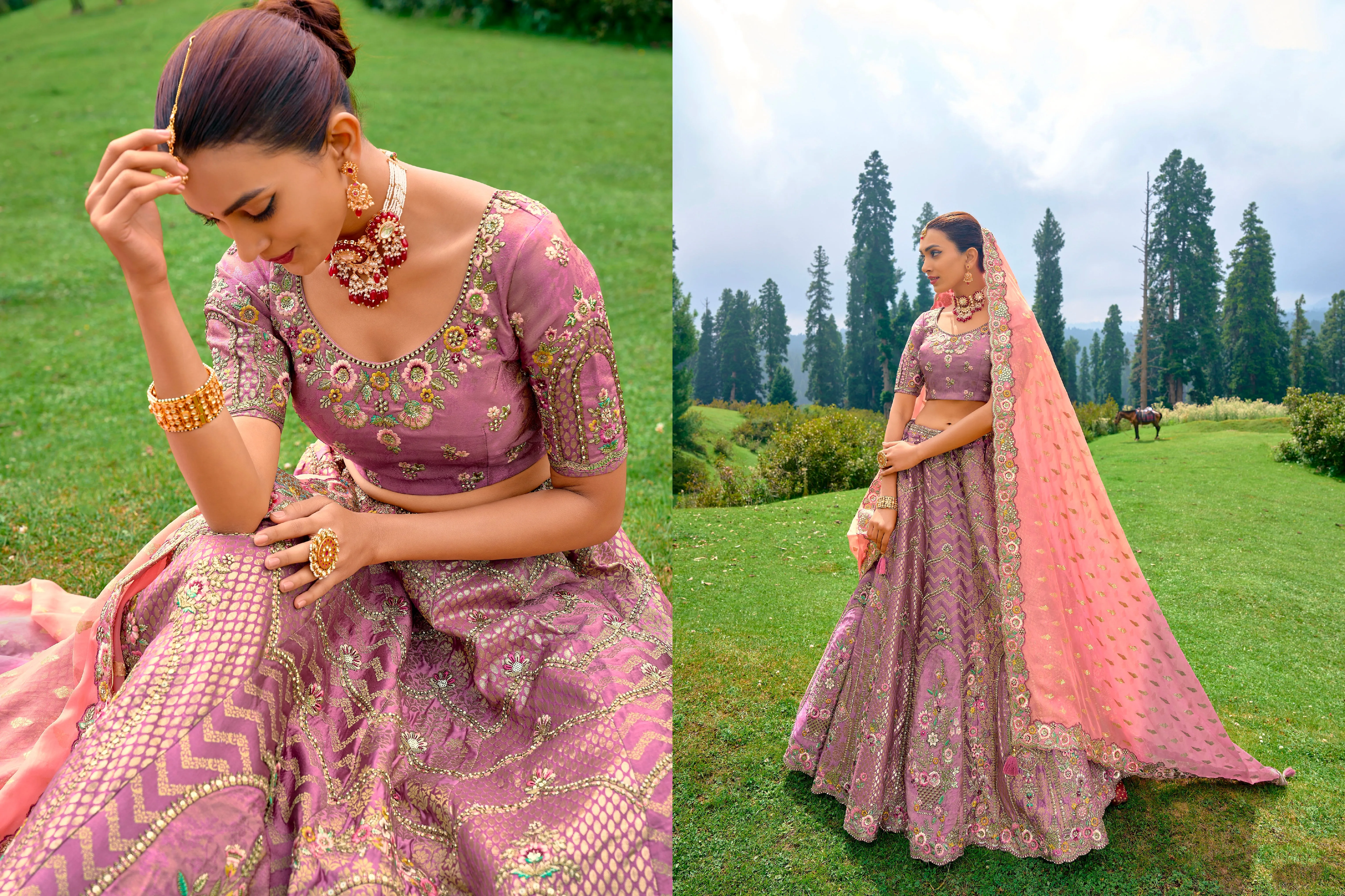 Exquisite Onine & Peach Designer Wedding Lehenga Choli