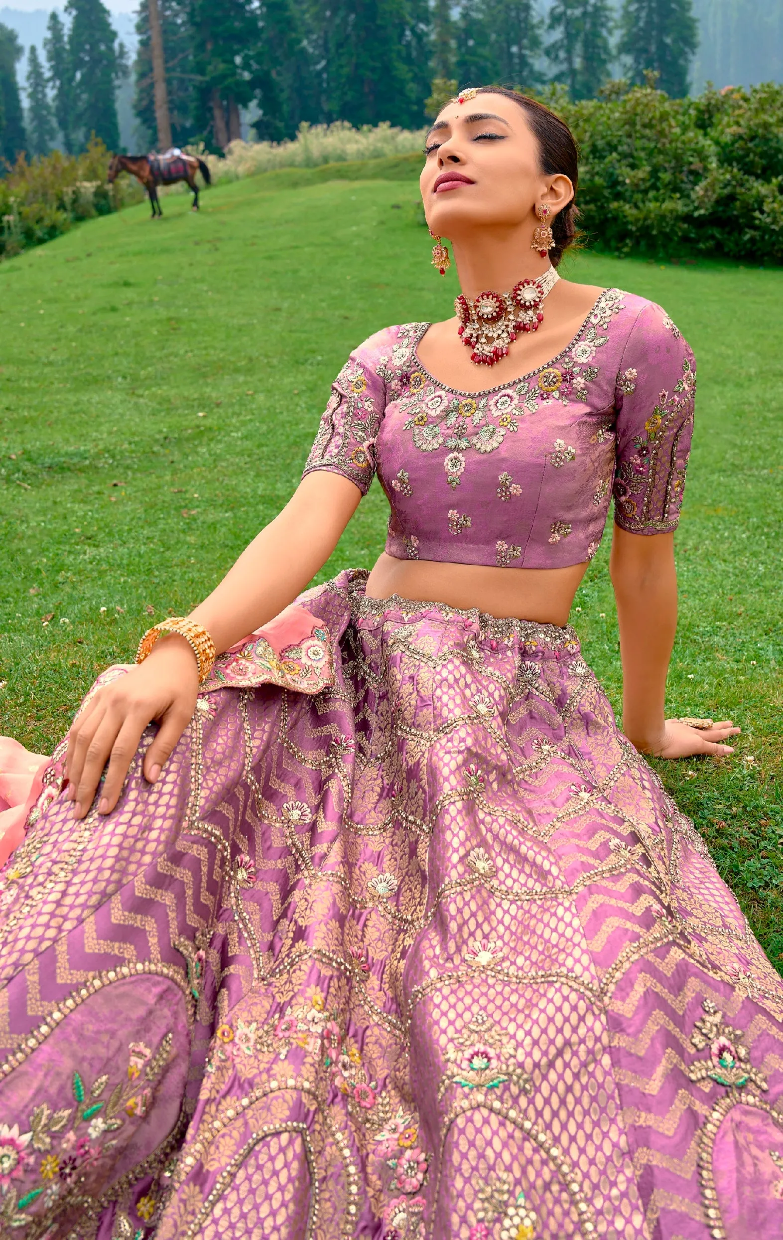 Exquisite Onine & Peach Designer Wedding Lehenga Choli