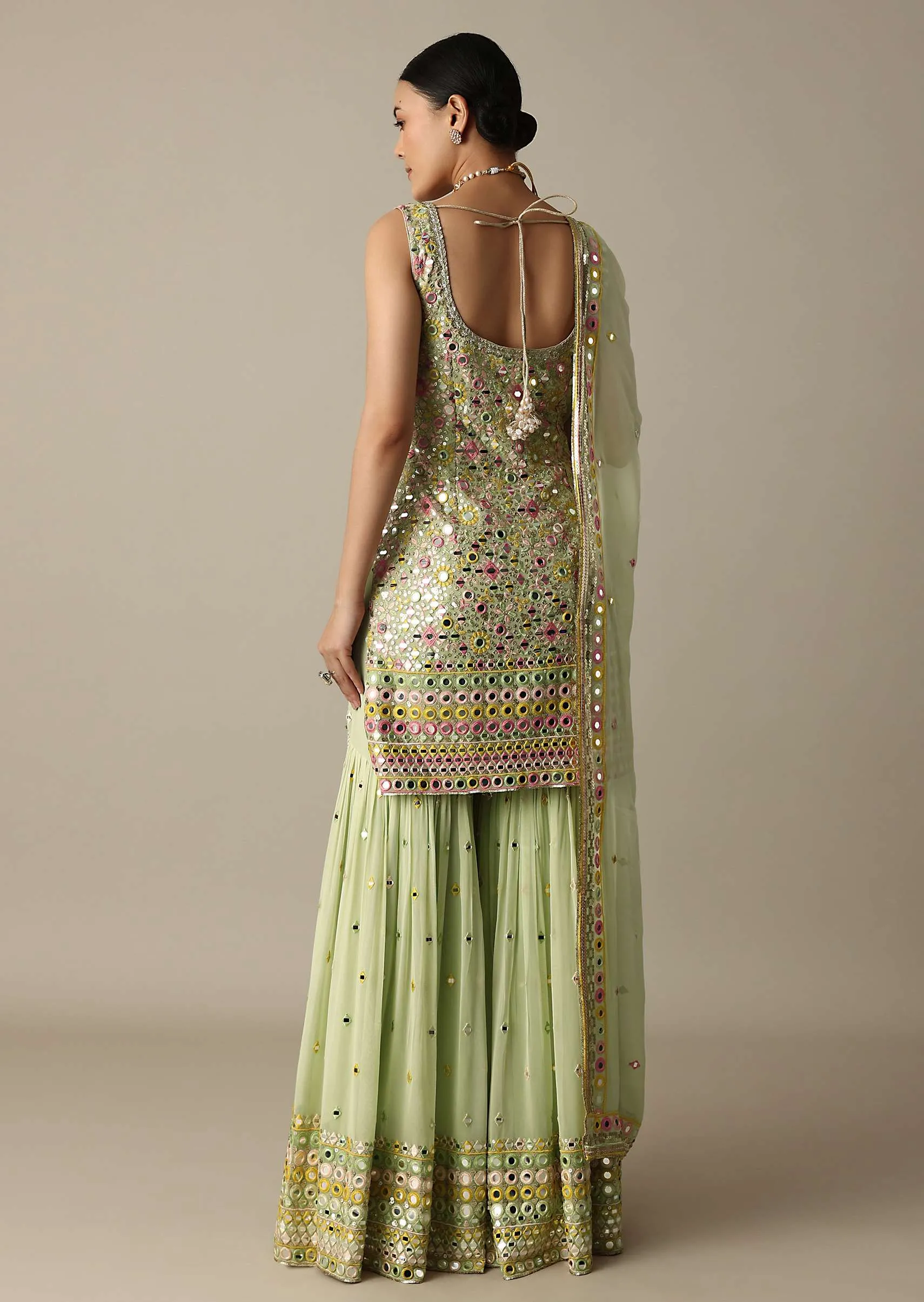 Green Sharara Set With Exquisite Mirror Work