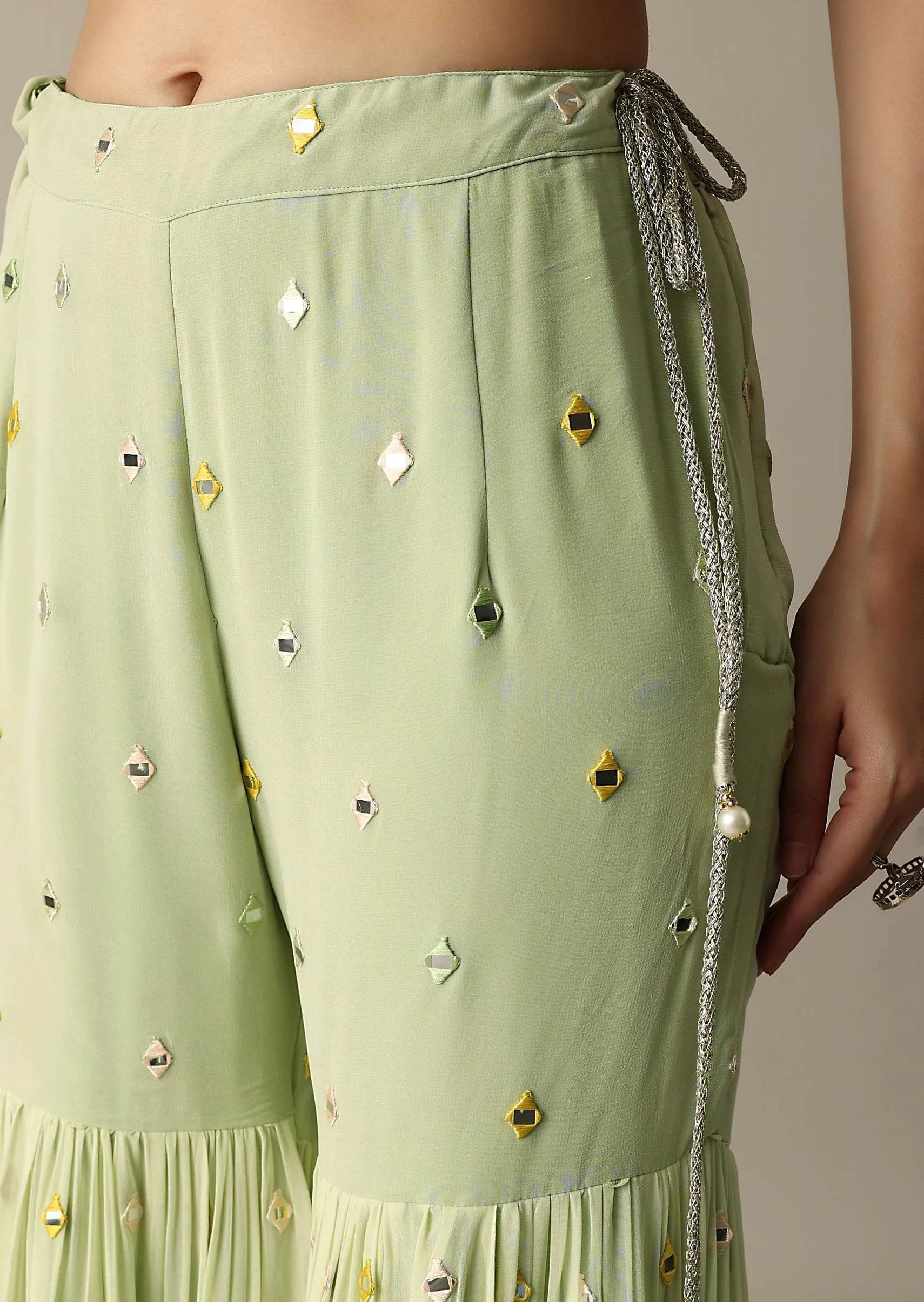 Green Sharara Set With Exquisite Mirror Work