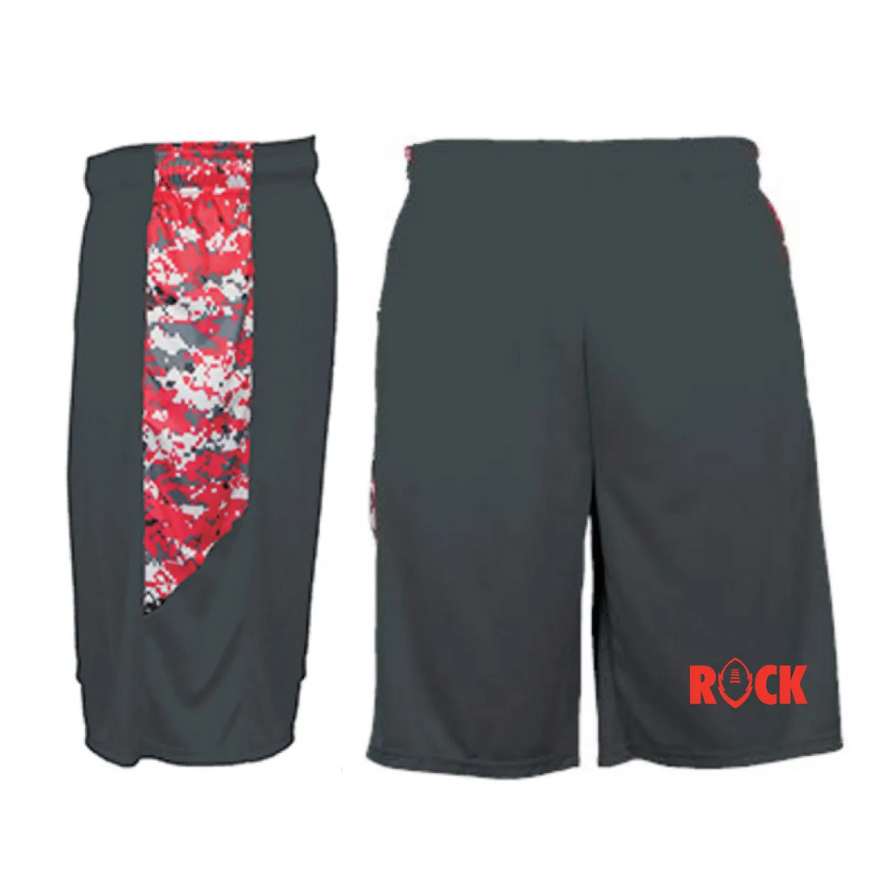 MOISTURE WICKING SHORTS / POCKETS / DIGITAL CAMO SIDES / BLACK