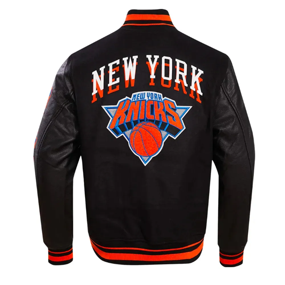 NFL NY Knicks Chest Layered Classic Rib Varsity Jacket