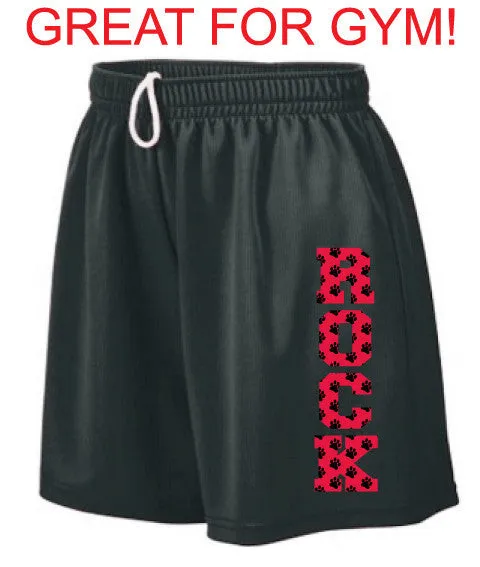PAW PRINT DESIGN Moisture Wicking Shorts <br>BLACK with RED INK <br><FONT COLOR="red">GREAT FOR GYM!</FONT>