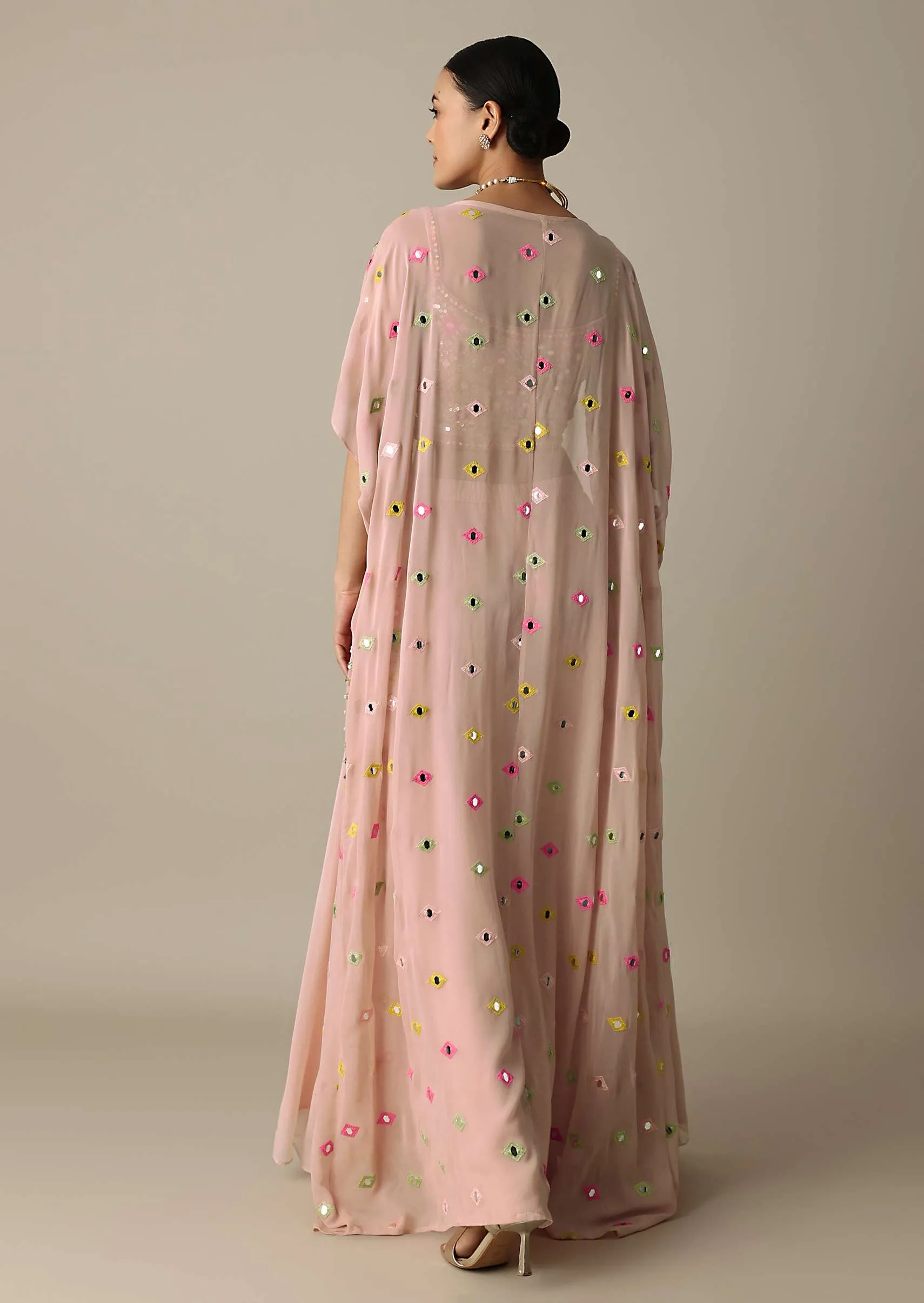 Peach Choli Indowestern Suit With Exquisite Mirror Work