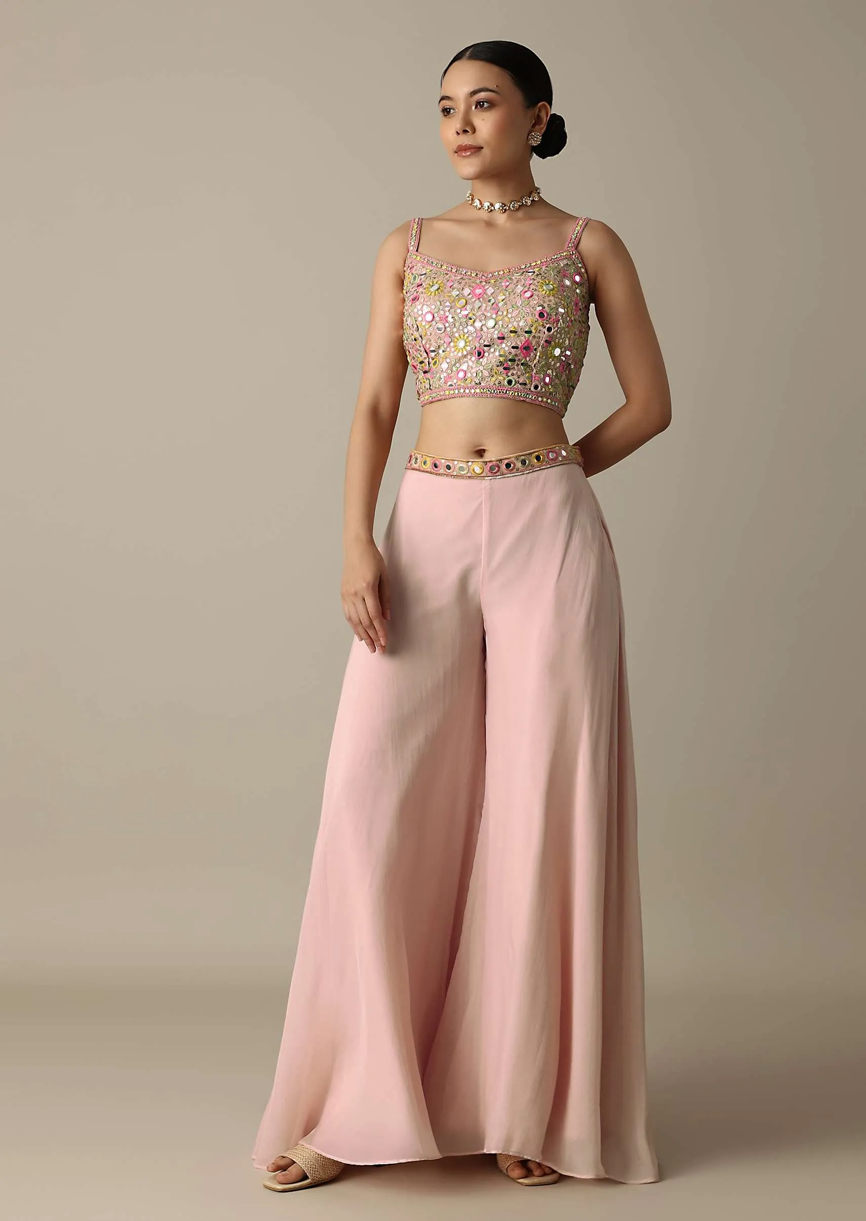 Peach Choli Indowestern Suit With Exquisite Mirror Work