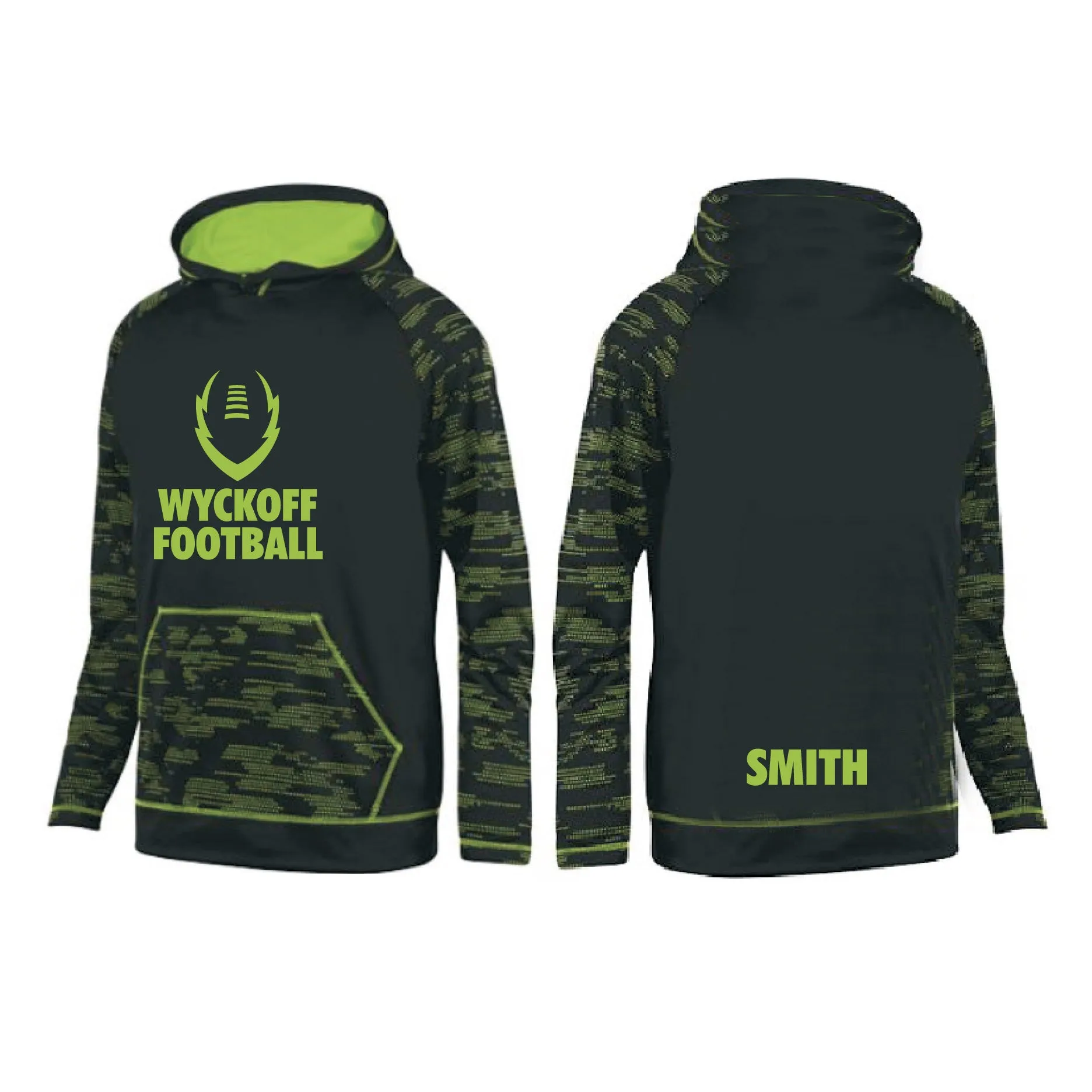 PULLOVER HOODED SWEATSHIRT / MOISTURE WICKING / BLACK & LIME GREEN / OPTIONAL PERSONALIZATION